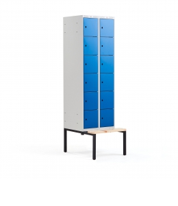 Šatňová skrinka CLASSIC, s lavičkou, 2 sekcie, 12 priehradiek, 2120x600x550 mm, modrá