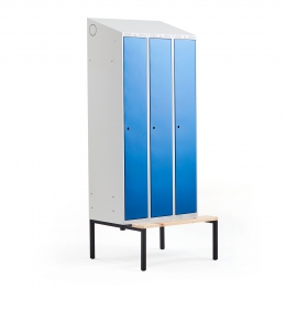 Šatňová skrinka CLASSIC, s lavičkou, 3 sekcie, 2290x900x550 mm, modrá