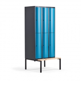 Šatňová skrinka CURVE, s lavičkou, 3x2 dvere, 2120x900x550 mm, modrá