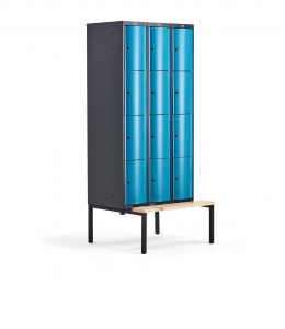 Šatňová skrinka CURVE, s lavičkou, 3x4 dvere, 2120x900x550 mm, modrá